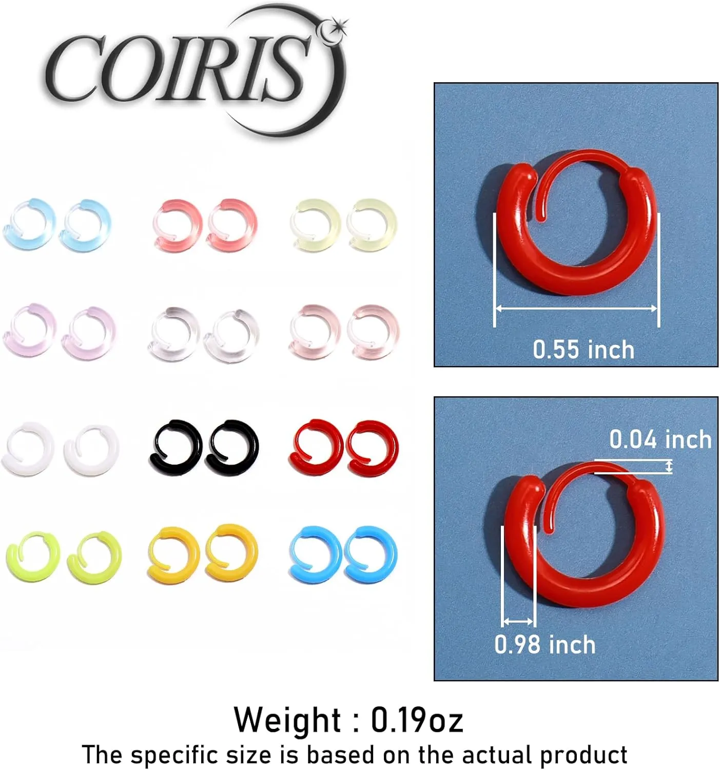 12 Pairs Plastic Hoop Earrings for Women Colorful Anti-Allergy Unisex Cute Plastic Hoop Ear Retainers Nose Rings With Buckle for Sensitive Ears and Skin