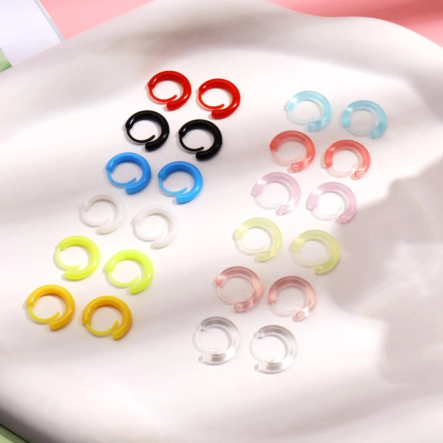 12 Pairs Plastic Hoop Earrings for Women Colorful Anti-Allergy Unisex Cute Plastic Hoop Ear Retainers Nose Rings With Buckle for Sensitive Ears and Skin