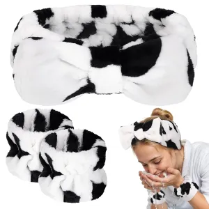 BESARME 3-Piece Face Wash Set - Spa Headband & Wrist Bands for Women's Skin Care (Cow Color)