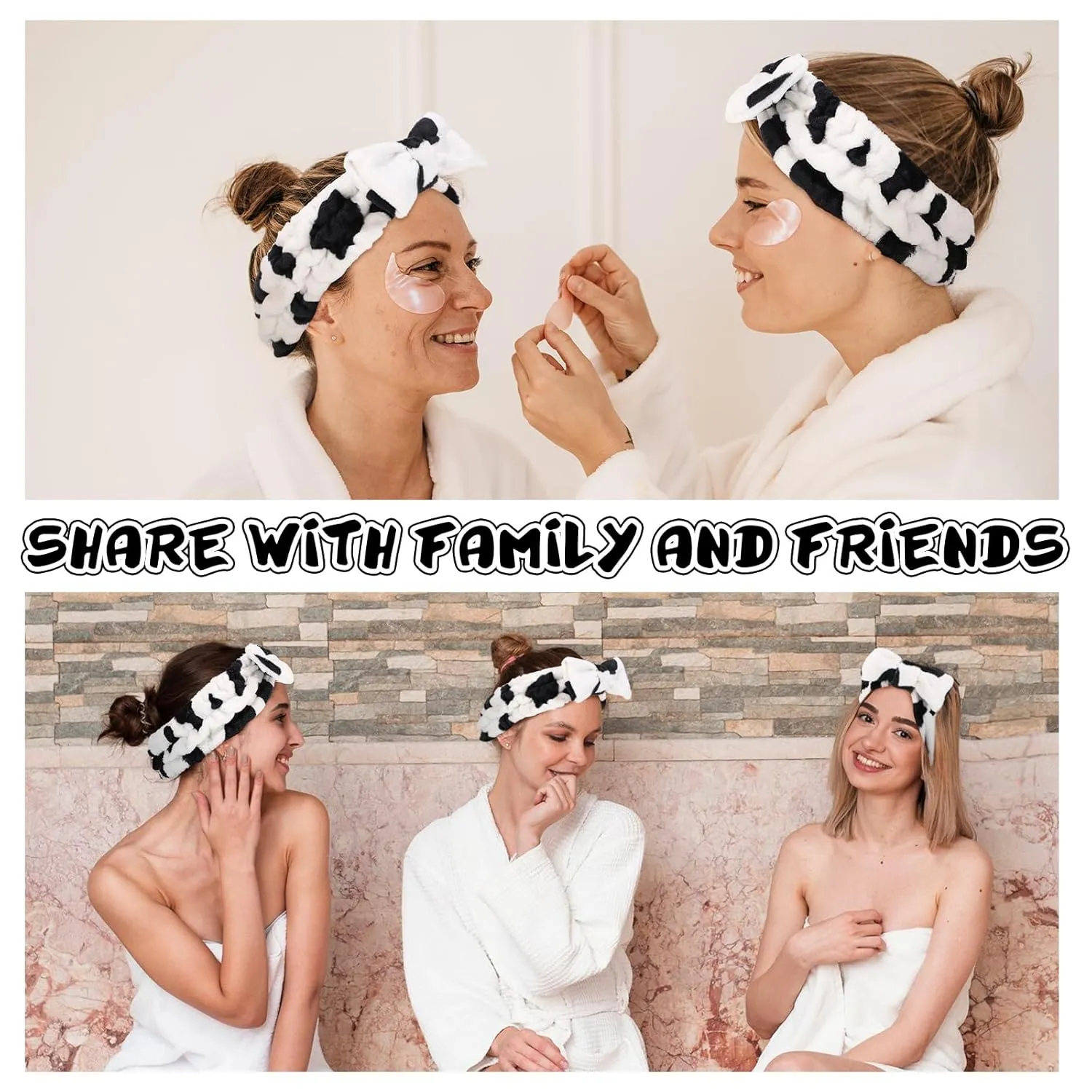 BESARME 3-Piece Face Wash Set - Spa Headband & Wrist Bands for Women's Skin Care (Cow Color)
