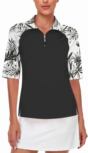 Cucuchy Womens Golf Shirt Half Sleeve Quarter Zip Polo Tennis Shirts Workout Tops