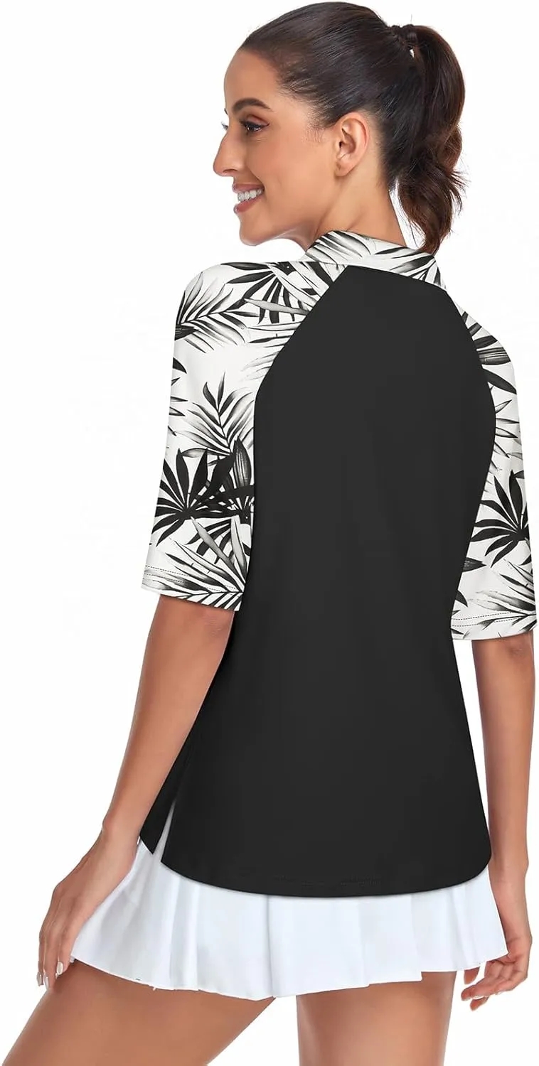 Cucuchy Womens Golf Shirt Half Sleeve Quarter Zip Polo Tennis Shirts Workout Tops