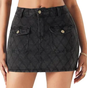 GOBLES Women's Sexy Low Rise High Stretch Slim Fit Mini Denim Skirts with Pockets