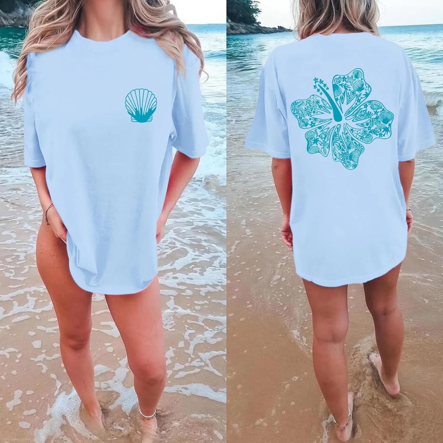 Hawaiian T Shirts for Women Oversized Aesthetic Hibiscus Flower Beach Shirt Teens Preppy Tropical Graphic Tee Tops