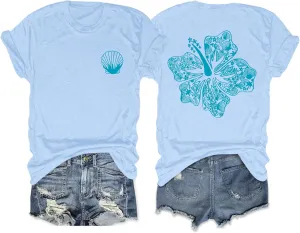 Hawaiian T Shirts for Women Oversized Aesthetic Hibiscus Flower Beach Shirt Teens Preppy Tropical Graphic Tee Tops