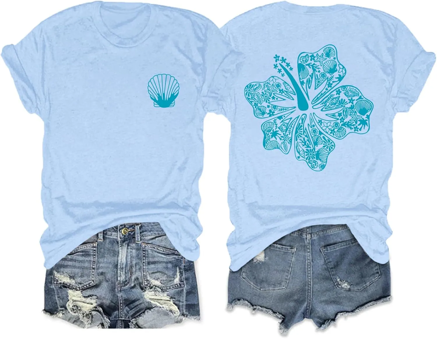 Hawaiian T Shirts for Women Oversized Aesthetic Hibiscus Flower Beach Shirt Teens Preppy Tropical Graphic Tee Tops