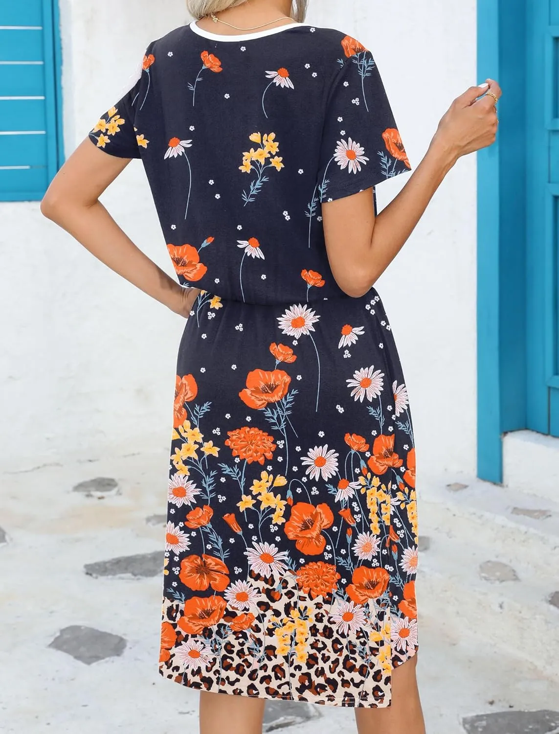 HOTOUCH Dresses for Women 2025 Summer Casual Beach Sundress Short Sleeve Shift Dress O Neck T-Shirt Dress with Pockets