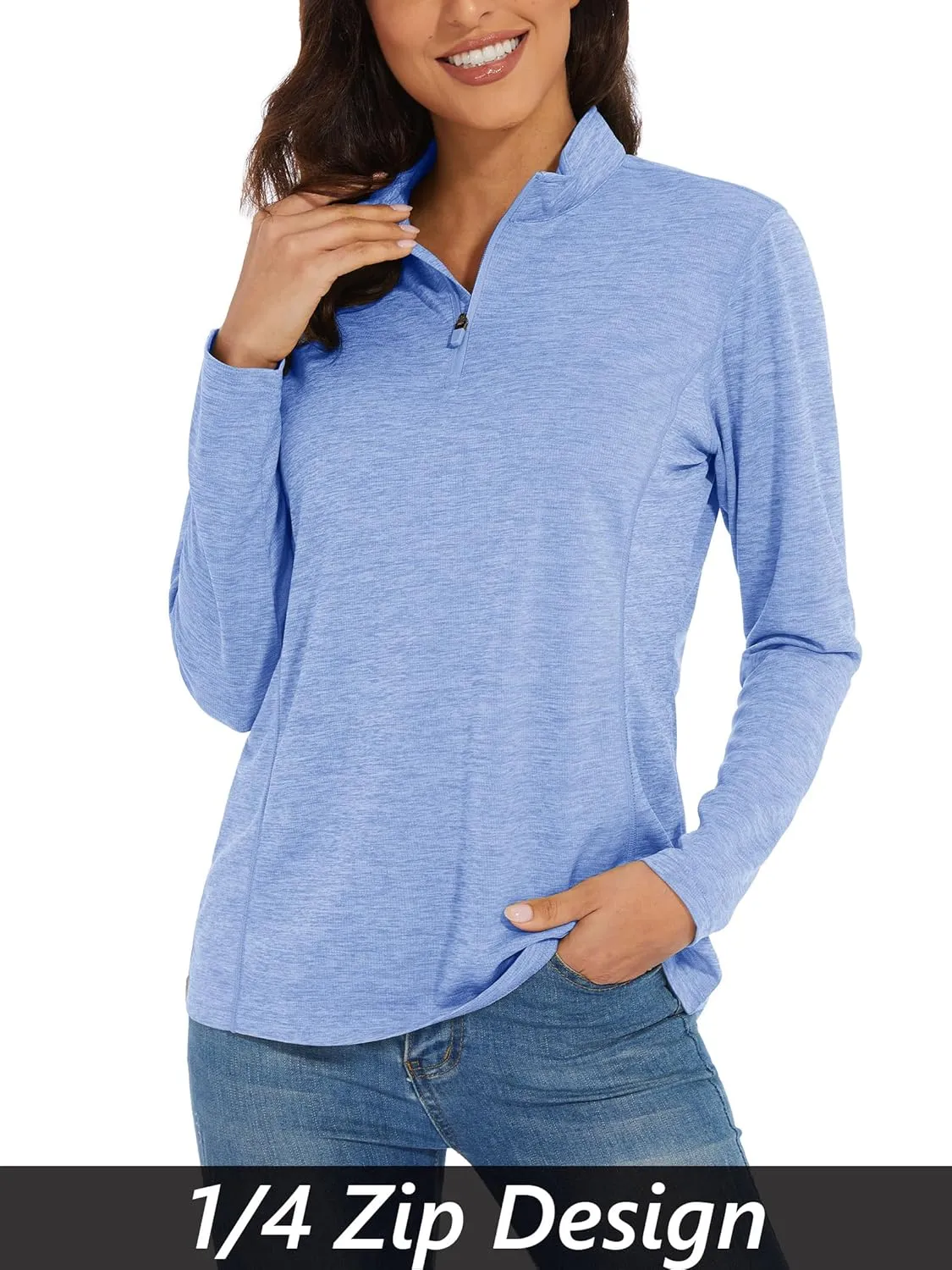 MAGCOMSEN Women's 1/4 Zip Shirts UPF 50  Sun Protection Pullover Long Sleeve Quick Dry Workout Hiking Athletic Shirts