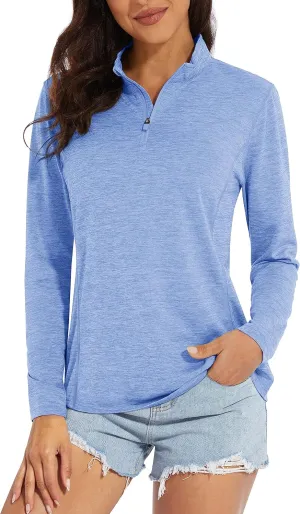 MAGCOMSEN Women's 1/4 Zip Shirts UPF 50  Sun Protection Pullover Long Sleeve Quick Dry Workout Hiking Athletic Shirts