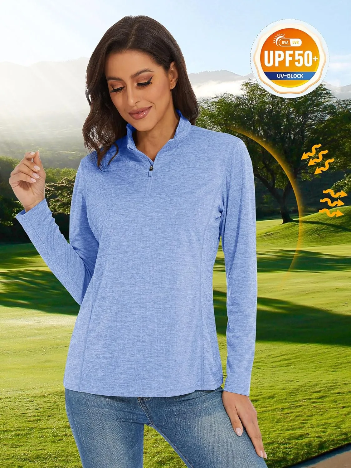 MAGCOMSEN Women's 1/4 Zip Shirts UPF 50  Sun Protection Pullover Long Sleeve Quick Dry Workout Hiking Athletic Shirts