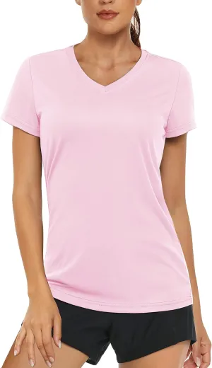 MAGCOMSEN Women's T Shirts V-Neck Short Sleeve UPF 50  Sun Protection Performance Quick Dry Athletic Shirts Tee Tops