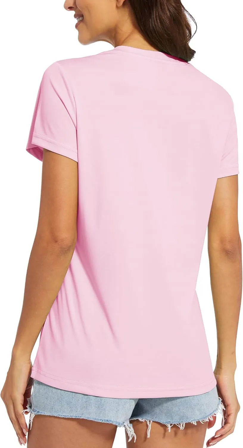 MAGCOMSEN Women's T Shirts V-Neck Short Sleeve UPF 50  Sun Protection Performance Quick Dry Athletic Shirts Tee Tops