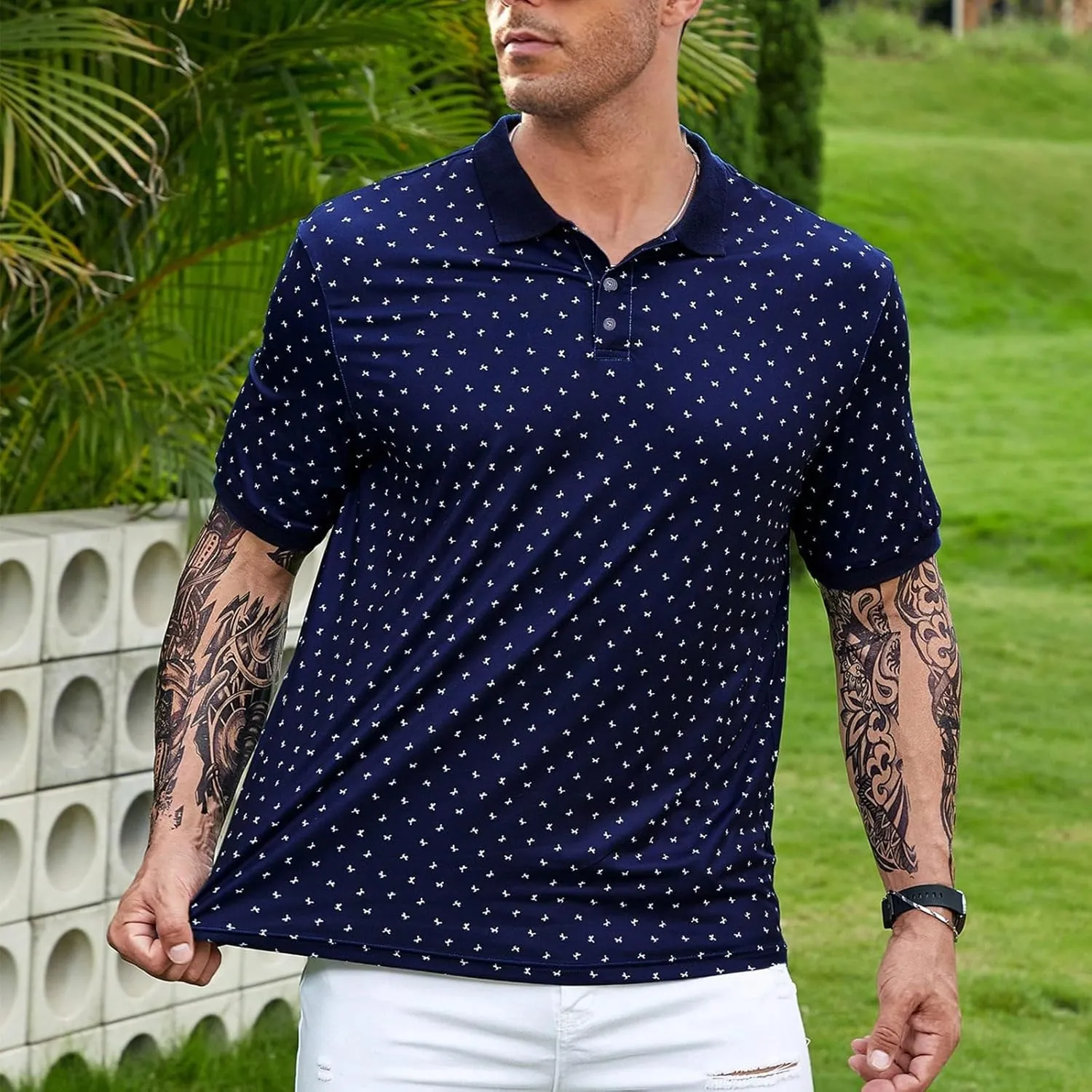 Men's Casual Short Sleeve Polo Shirt Summer Holiday Beach Tropical Tops Golf Shirts for Men