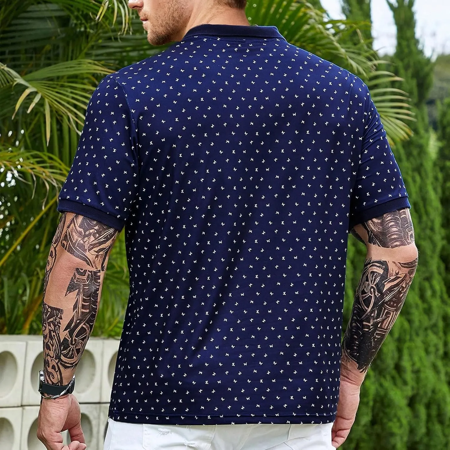 Men's Casual Short Sleeve Polo Shirt Summer Holiday Beach Tropical Tops Golf Shirts for Men