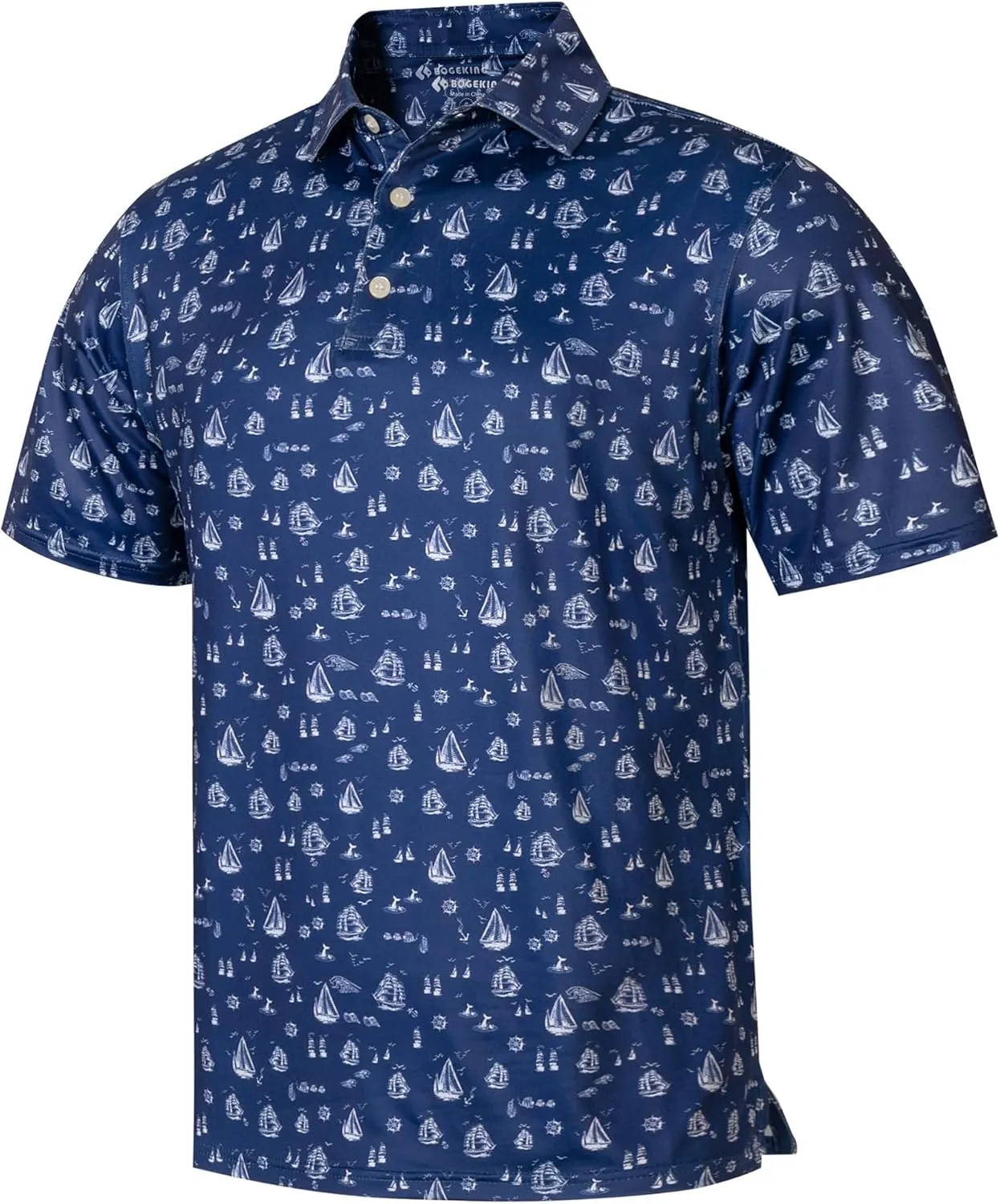 Mens Golf Shirt Printed Regular Fit Moisture Wicking Short Sleeve Performance Polo Shirt (S - 4XL)