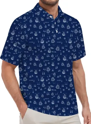 Mens Golf Shirt Printed Regular Fit Moisture Wicking Short Sleeve Performance Polo Shirt (S - 4XL)