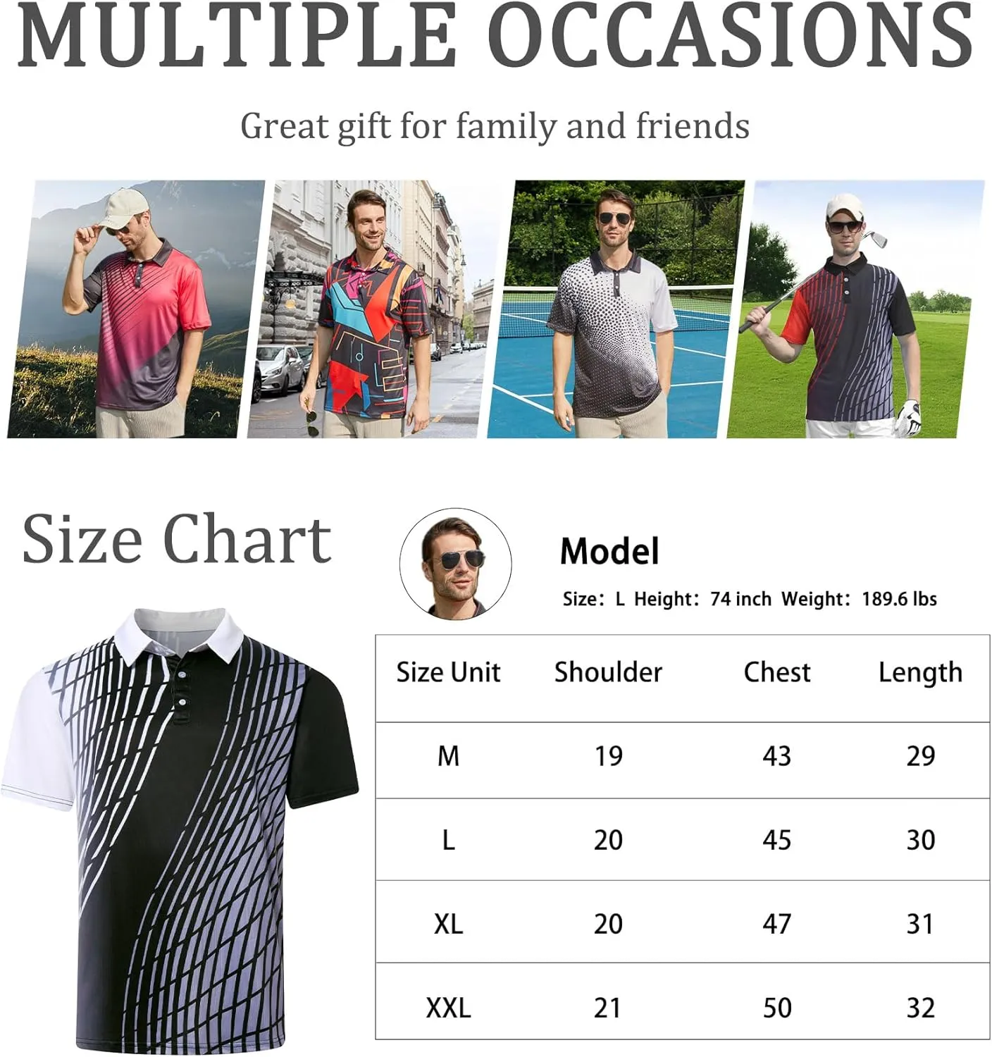 Mens Golf Shirts Short Sleeve Dry Fit Athletic Moisture Wicking Golf Polo Performance Printed Collared Polos