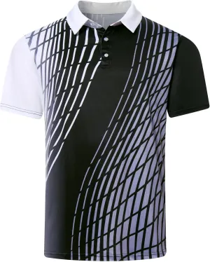 Mens Golf Shirts Short Sleeve Dry Fit Athletic Moisture Wicking Golf Polo Performance Printed Collared Polos