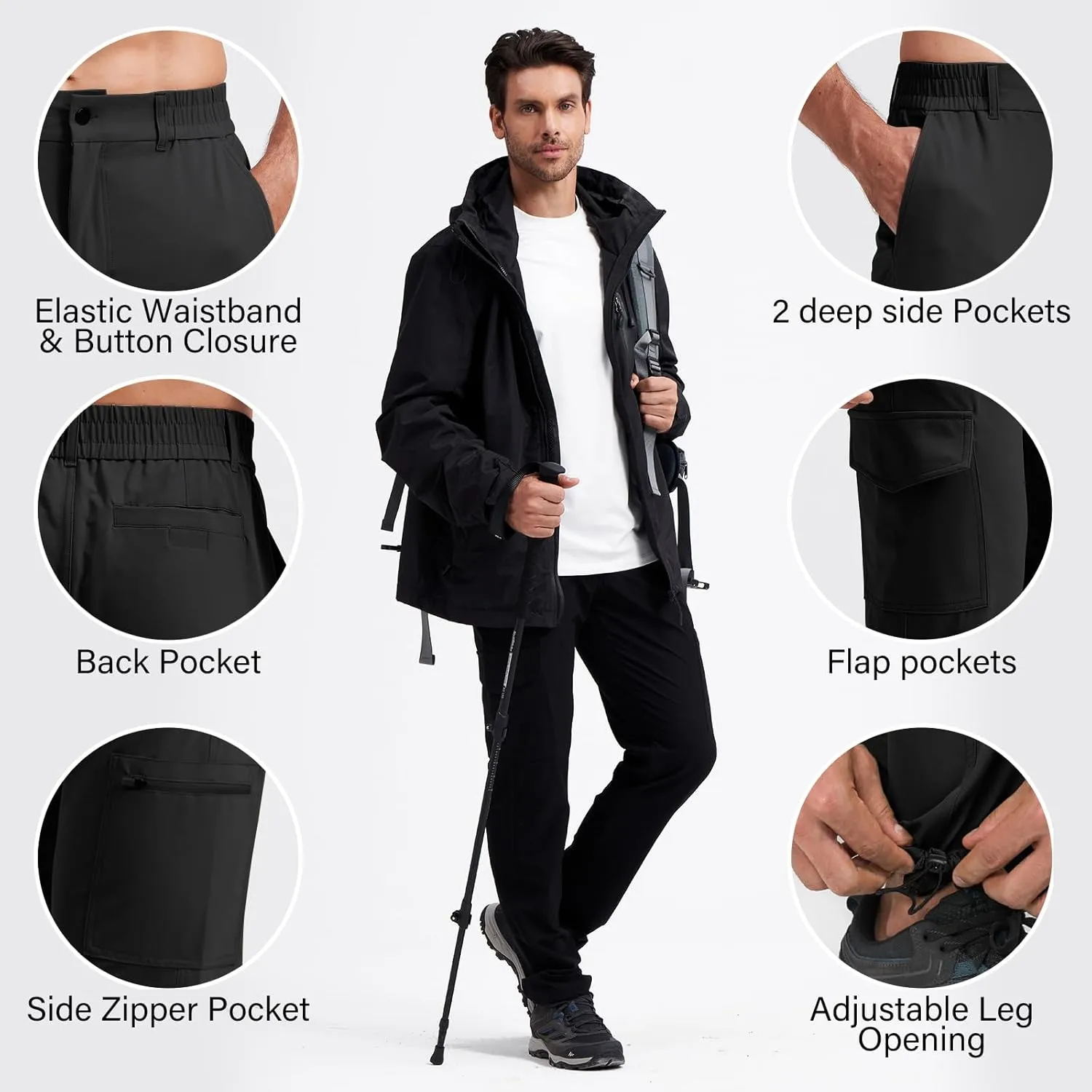 Mens Lightweight Hiking Pants Quick Dry Travel Cargo Pants UPF 50  Outdoor Stretch Trousers with 5 Utility Pockets