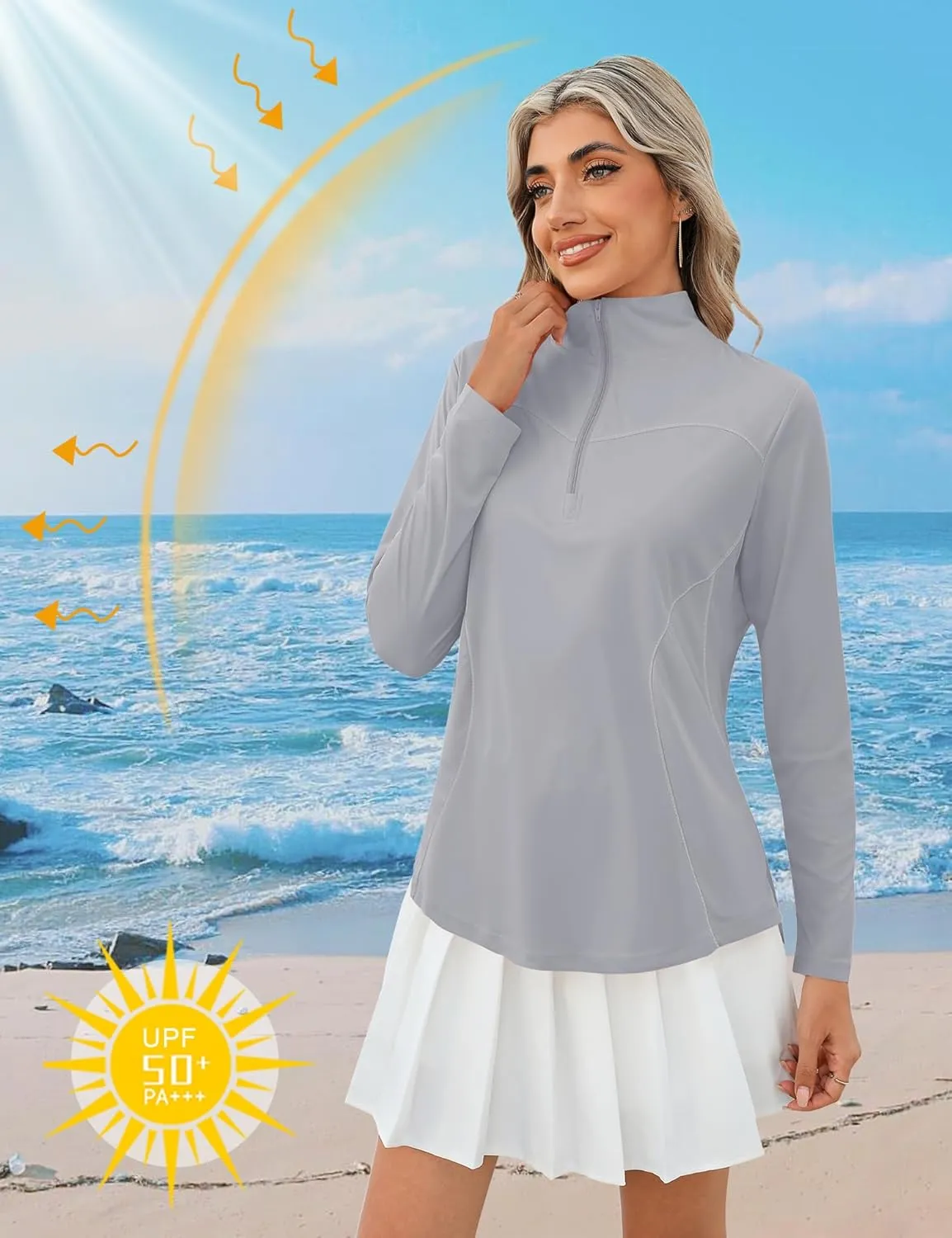 Micoson Womens Long Sleeve Shirts Sun Protection Quarter Zip Pullover Lightweight Athletic Golf Hiking Shirts Tops