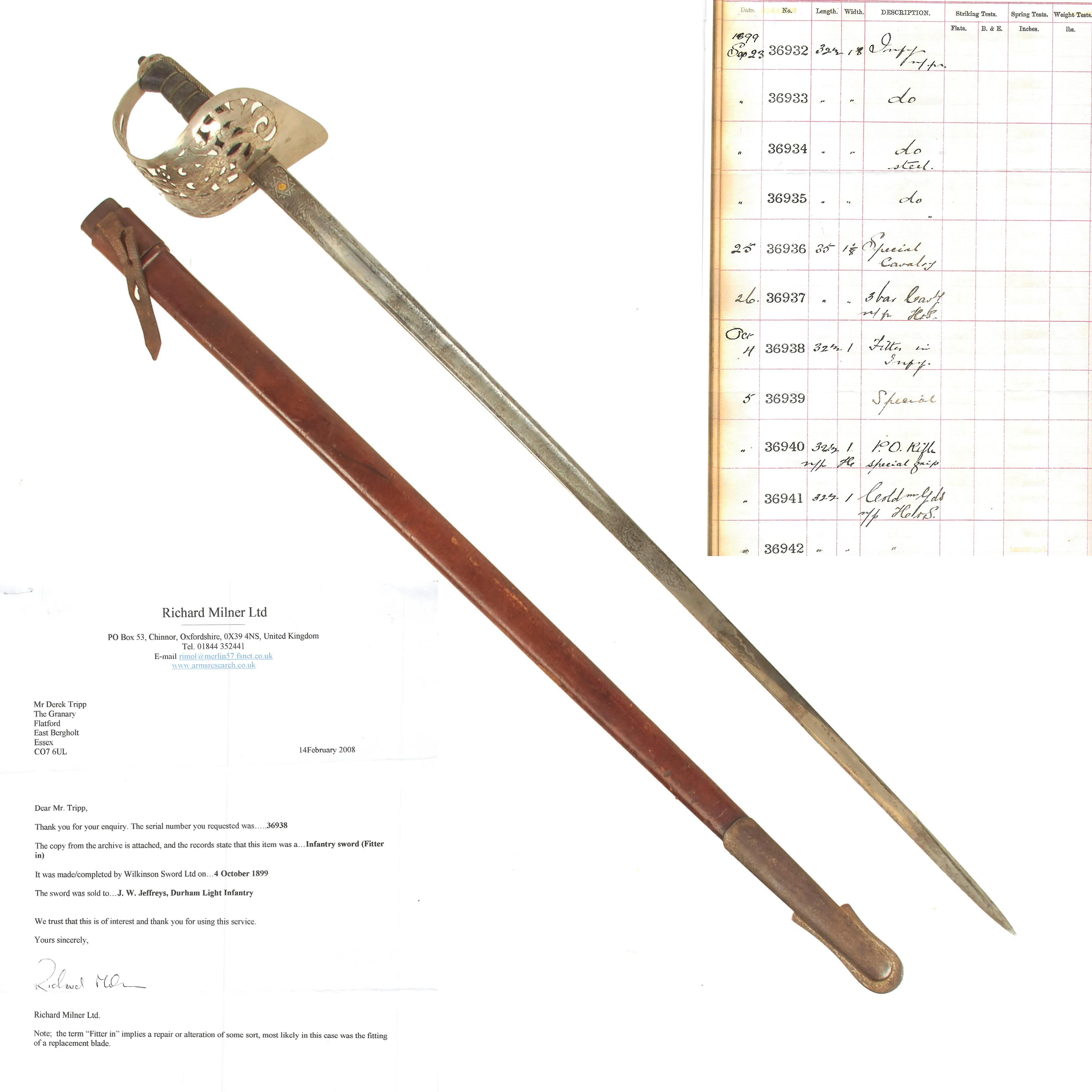 Original British Victorian Lieutenant Colonel John William Jeffreys (DSO) of Durham Light Infantry Pattern 1897 Light Officer’s Sword by Wilkinson Sword