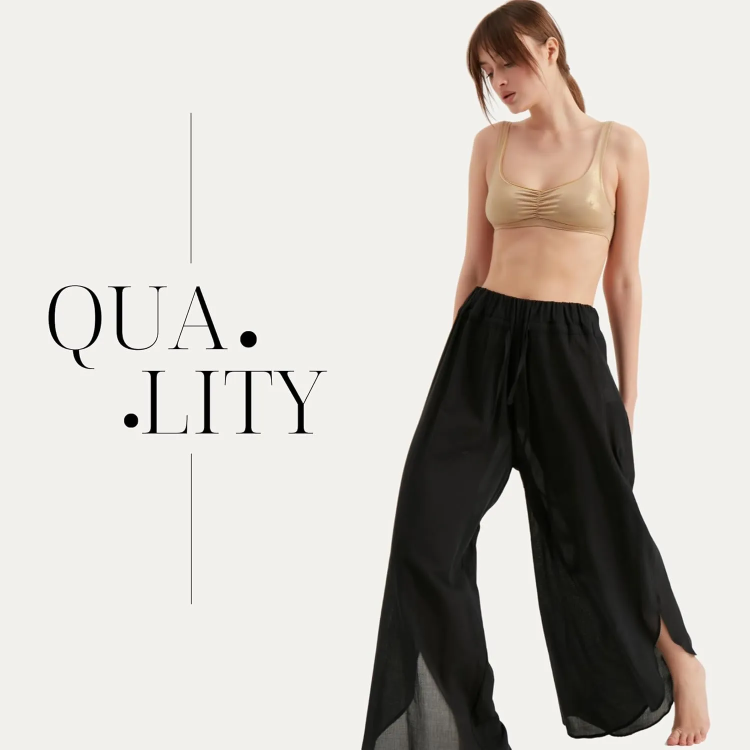 Pants for Women's | Wide Leg Elastic Waist Slit Loose Trousers | Summer Women Pant Beach Outfits
