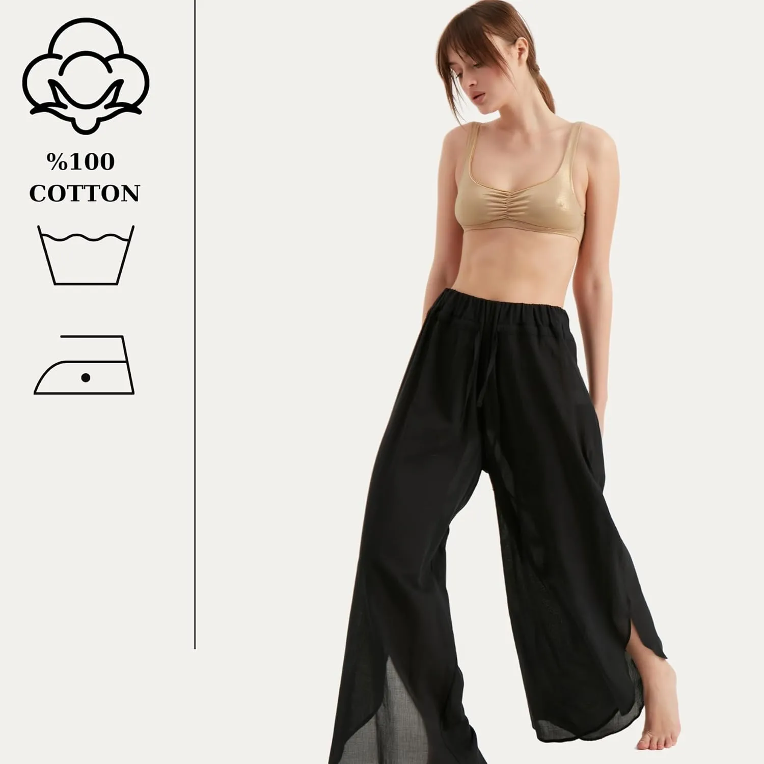 Pants for Women's | Wide Leg Elastic Waist Slit Loose Trousers | Summer Women Pant Beach Outfits