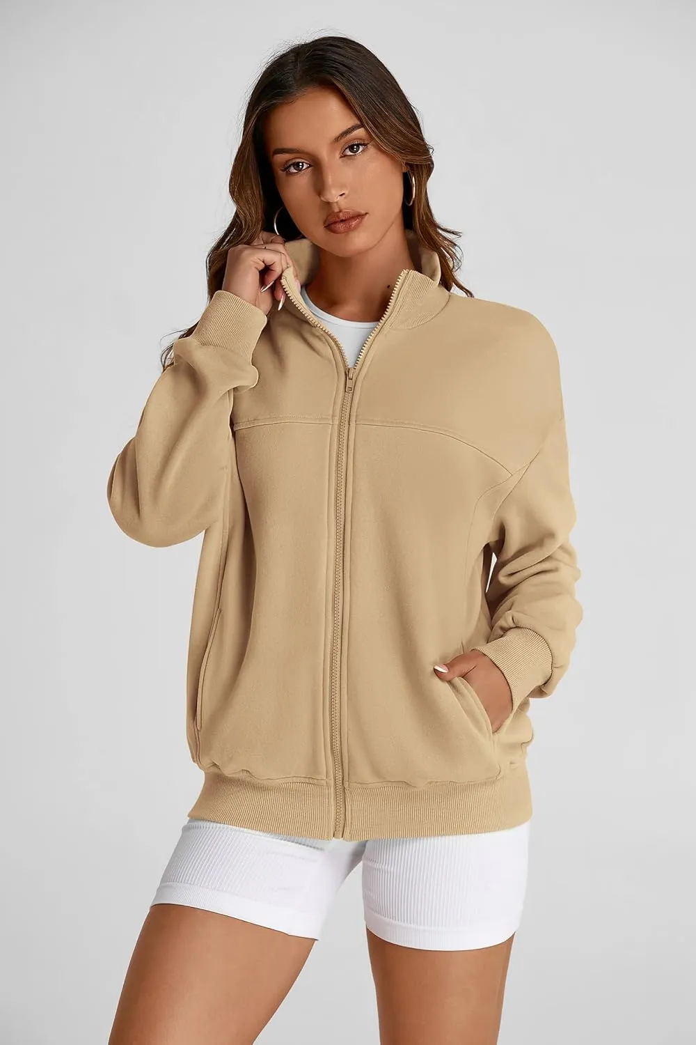 PRETTYGARDEN Women's 2025 Spring Fall Fashion Full Zip Up Sweatshirt Long Sleeve Loose Fit Trendy Casual Jacket with Pockets