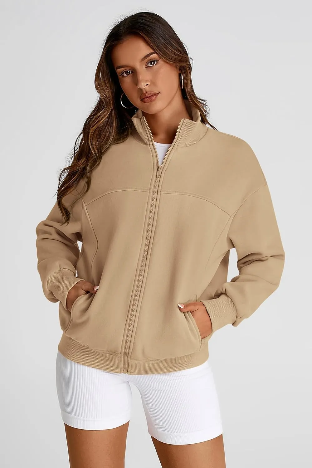 PRETTYGARDEN Women's 2025 Spring Fall Fashion Full Zip Up Sweatshirt Long Sleeve Loose Fit Trendy Casual Jacket with Pockets