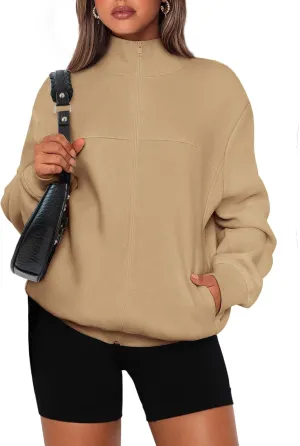 PRETTYGARDEN Women's 2025 Spring Fall Fashion Full Zip Up Sweatshirt Long Sleeve Loose Fit Trendy Casual Jacket with Pockets