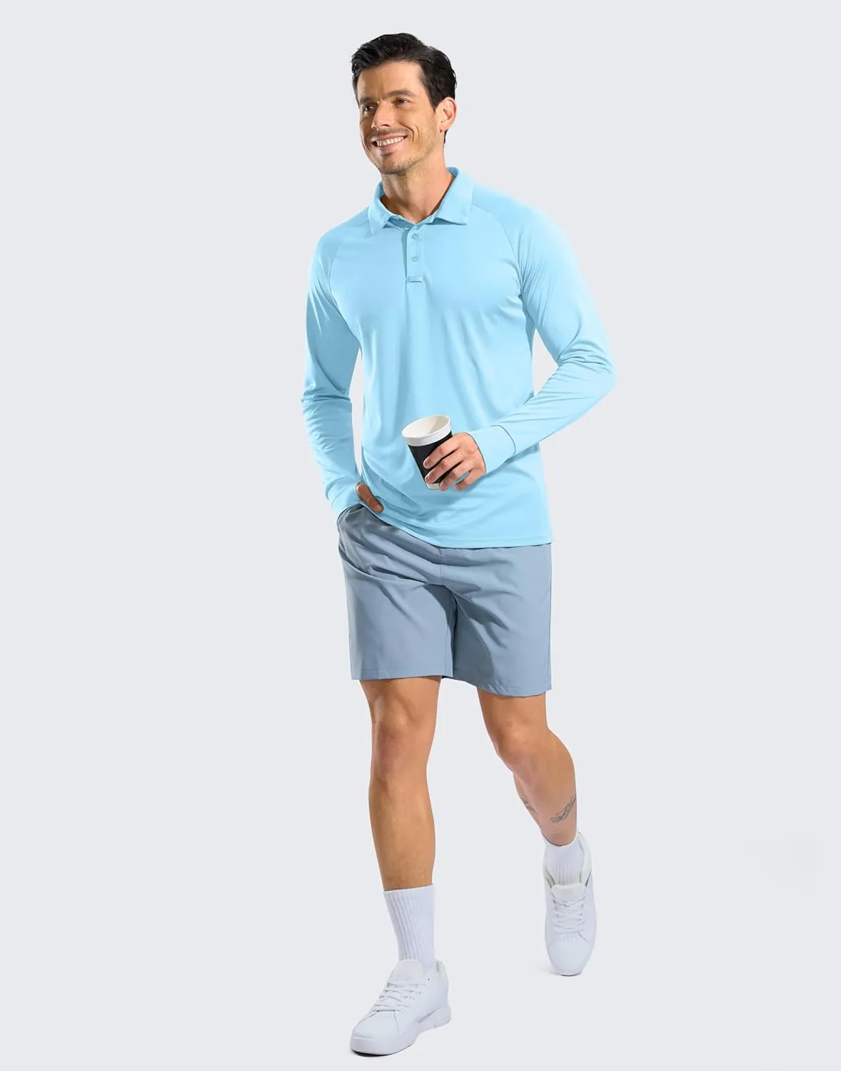 Pudolla Men's Long Sleeve Golf Polo Shirt UPF 50  Lightweight Sun Protection Cool Shirts for Men Work Fishing Hiking