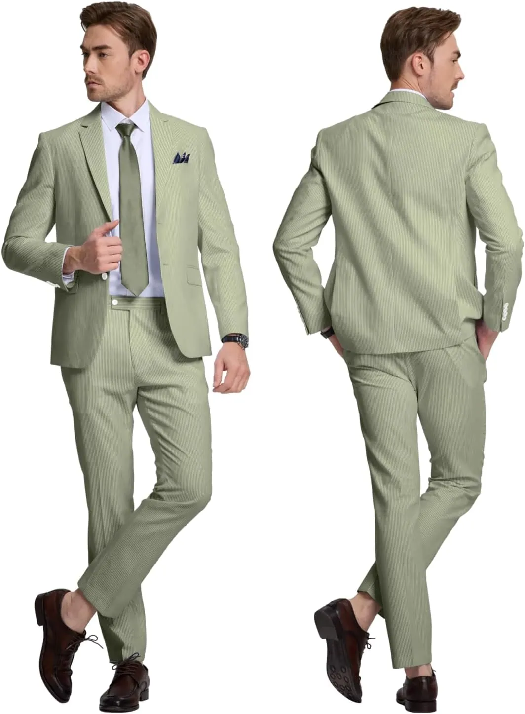 Seersucker Mens Suit 2 Piece Slim Fit Stripe Suits Tuxedo Blazer Jackets Pants Set Summer Beach Wedding Outfit for Men