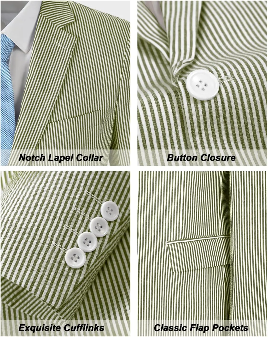 Seersucker Mens Suit 2 Piece Slim Fit Stripe Suits Tuxedo Blazer Jackets Pants Set Summer Beach Wedding Outfit for Men