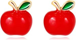 Small Apple Stud Earrings Cute Fruit Red Enamel Statement Earring Studs Posts Fashion Jewelry Gifts for Women Girls Christmas Eve Xmas