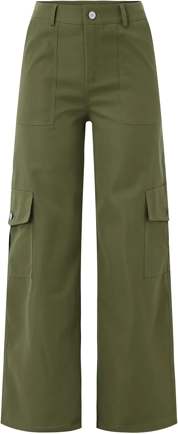 Tummy Control Women's Work Pants Button Down High Waisted Cargo Pants Womens Skin-Friendly Loose Fit Running Pants