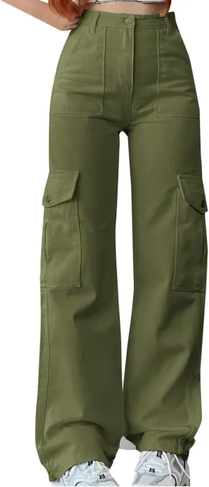 Tummy Control Women's Work Pants Button Down High Waisted Cargo Pants Womens Skin-Friendly Loose Fit Running Pants