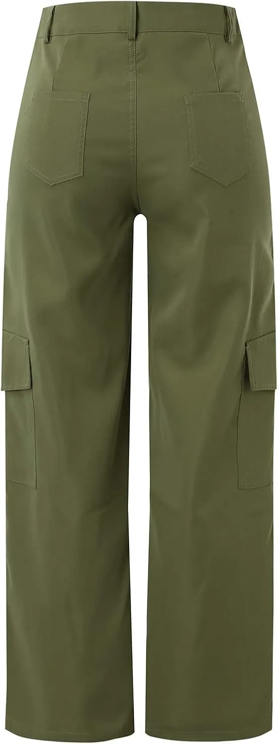 Tummy Control Women's Work Pants Button Down High Waisted Cargo Pants Womens Skin-Friendly Loose Fit Running Pants