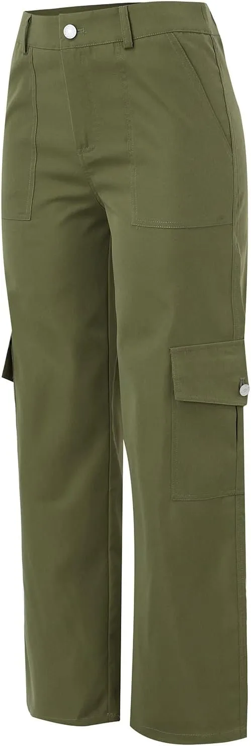 Tummy Control Women's Work Pants Button Down High Waisted Cargo Pants Womens Skin-Friendly Loose Fit Running Pants