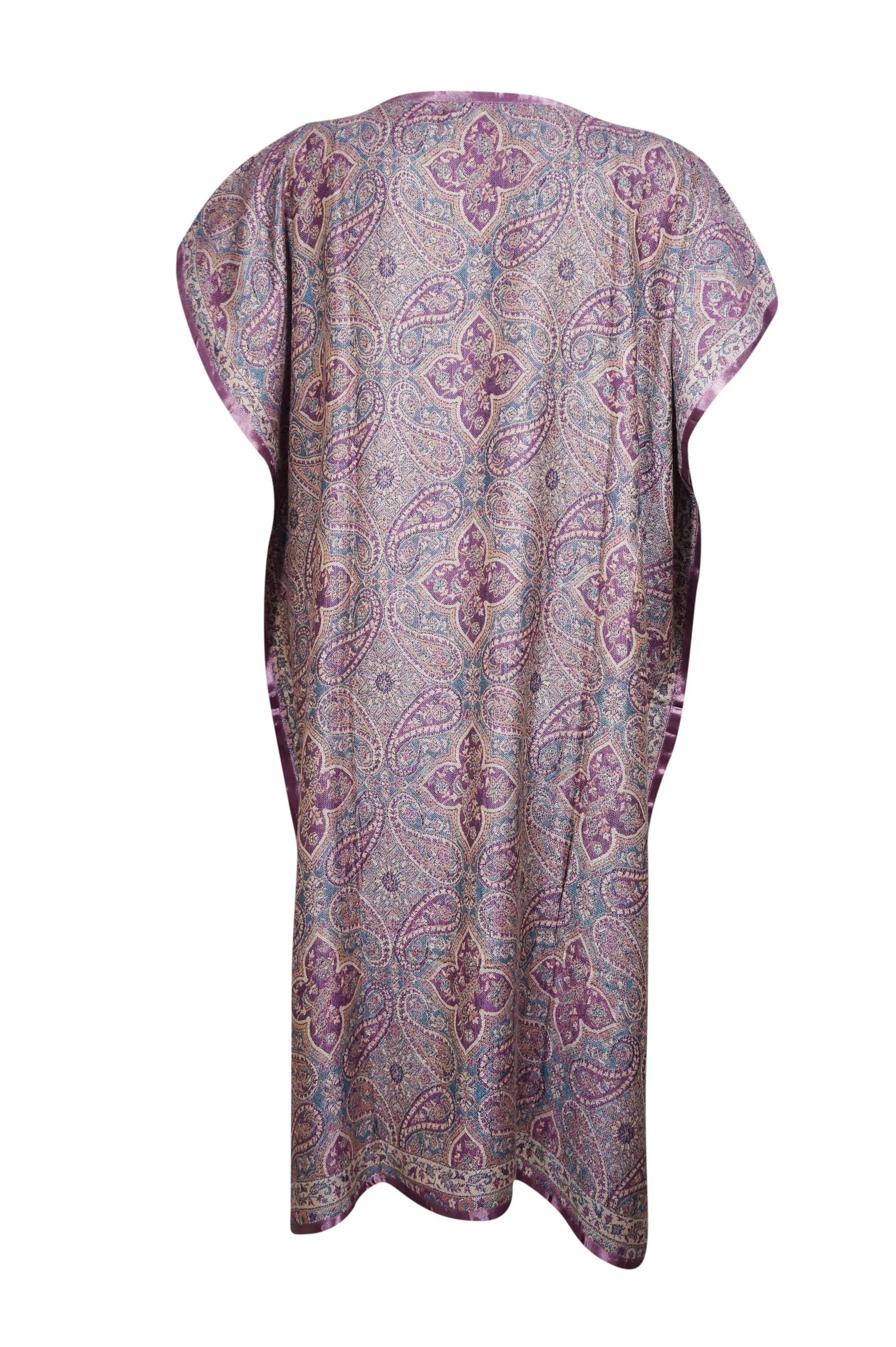 Womans Retro KImono Kaftan Dress Purple Paisley Pashmina Caftan Midi Dress ML