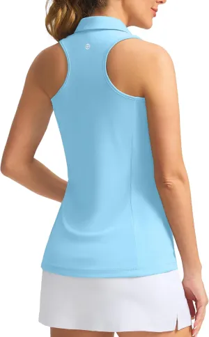 Women's Sleeveless Golf Shirt Zip Up Quick Dry Collared Tank Tops Racerback Tennis Athletic Polo Shirts for Women
